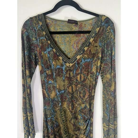 Vintage Y2K Hale Bob v-neck slinky whimsigoth forest fairy dress S bodycon ruche - Picture 2 of 10